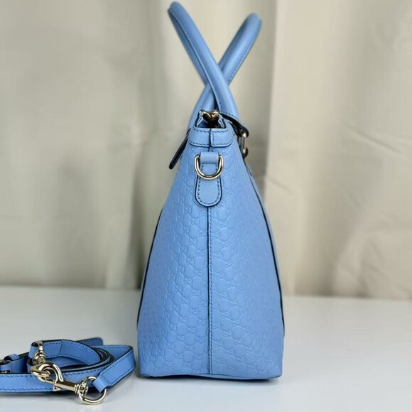 Gucci GG Logo Printed Blue Leather Shoulder Bag with Detachable Strap - Picture 4 of 10